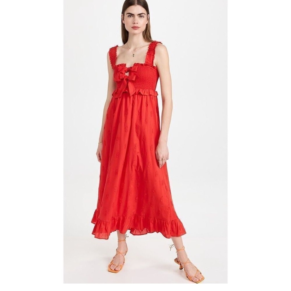 🍍 NWT Farm Rio Red 3D Pineapple Maxi Dress – Size M 🍍